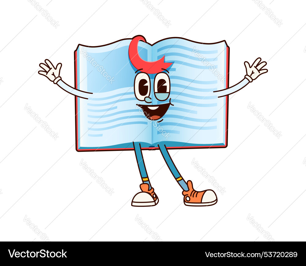 Groovy school notebook character with open pages Groovy school notebook character with open pages vector image