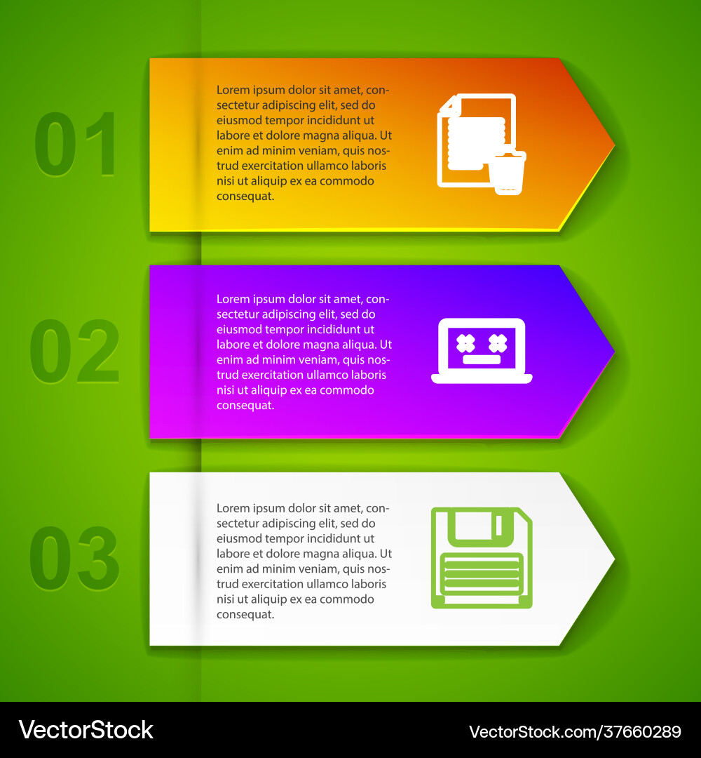 Set line delete file document dead laptop floppy Vector Image