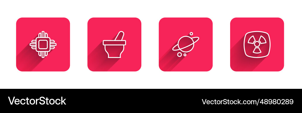 Set line processor cpu mortar and pestle planet vector image