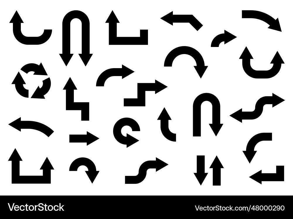 Black arrows set on white background pointers Black arrows set on white background pointers vector image
