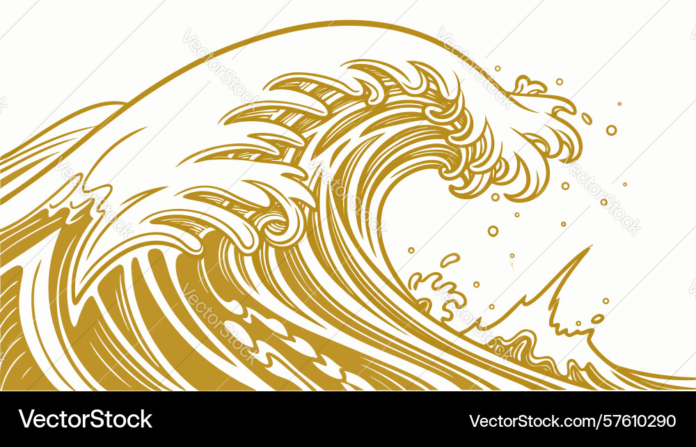 Dynamic golden ocean wave design generative ai vector image