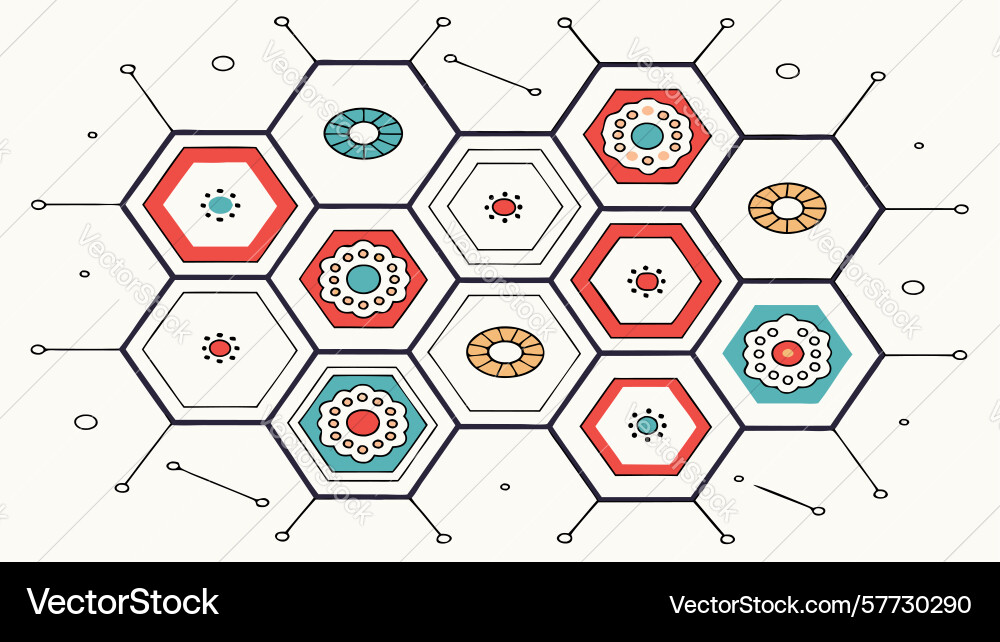 Interconnected hexagonal network pattern design vector image