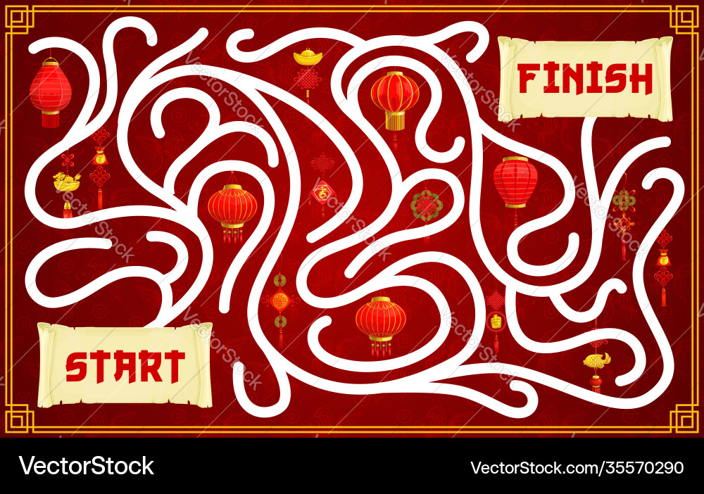 Kinder Labyrinth Spiel mit chinesischen Papierlaternen Kinder Labyrinth Spiel mit chinesischen Papierlaternen vektorbild