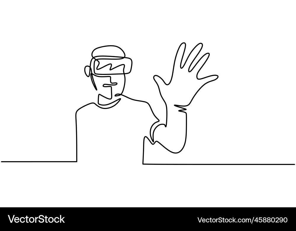 One line continuous drawing man in glasses device One line continuous drawing man in glasses device vector image