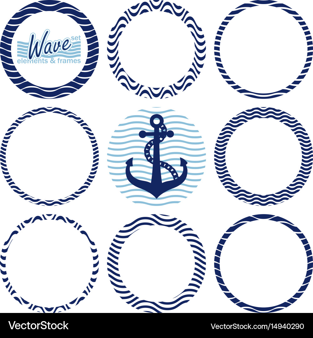 Set of wave elements and frames Vector Image