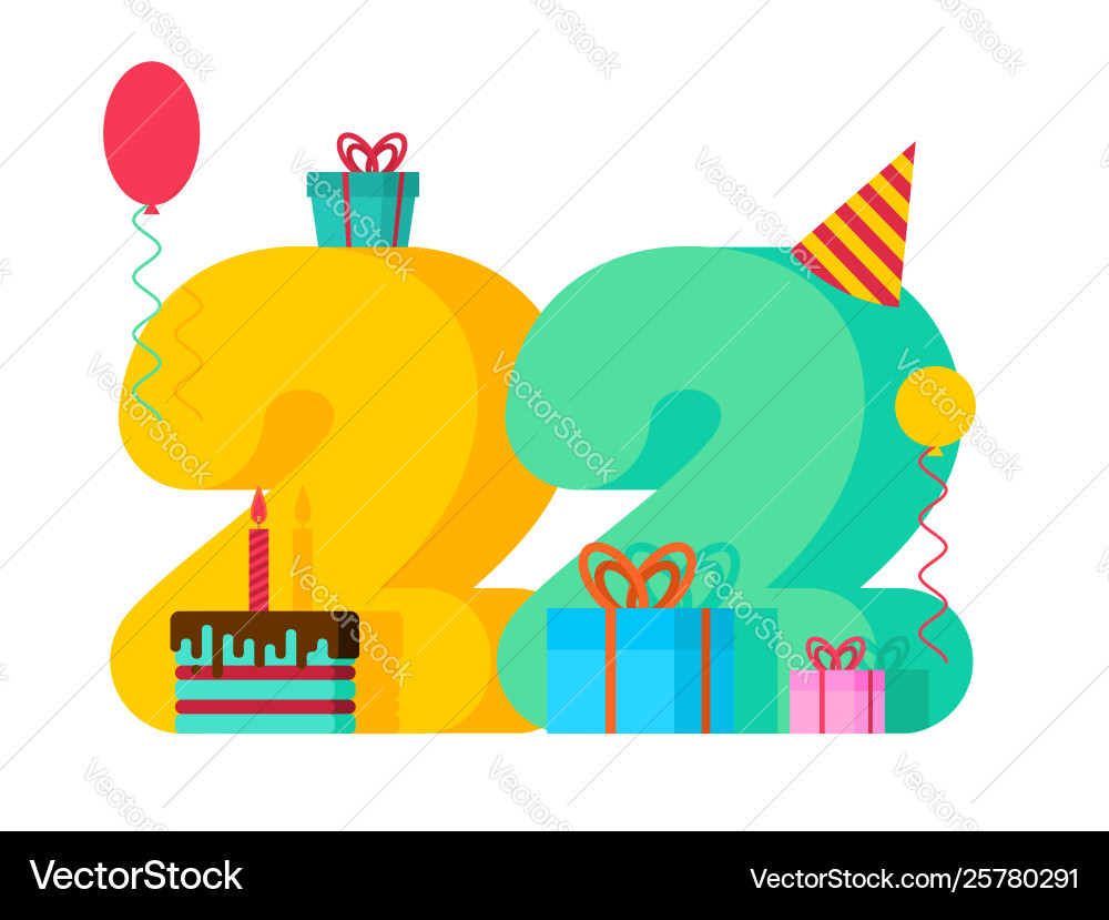 22 year birthday sign 22th template greeting card 22 year birthday sign 22th template greeting card vector image