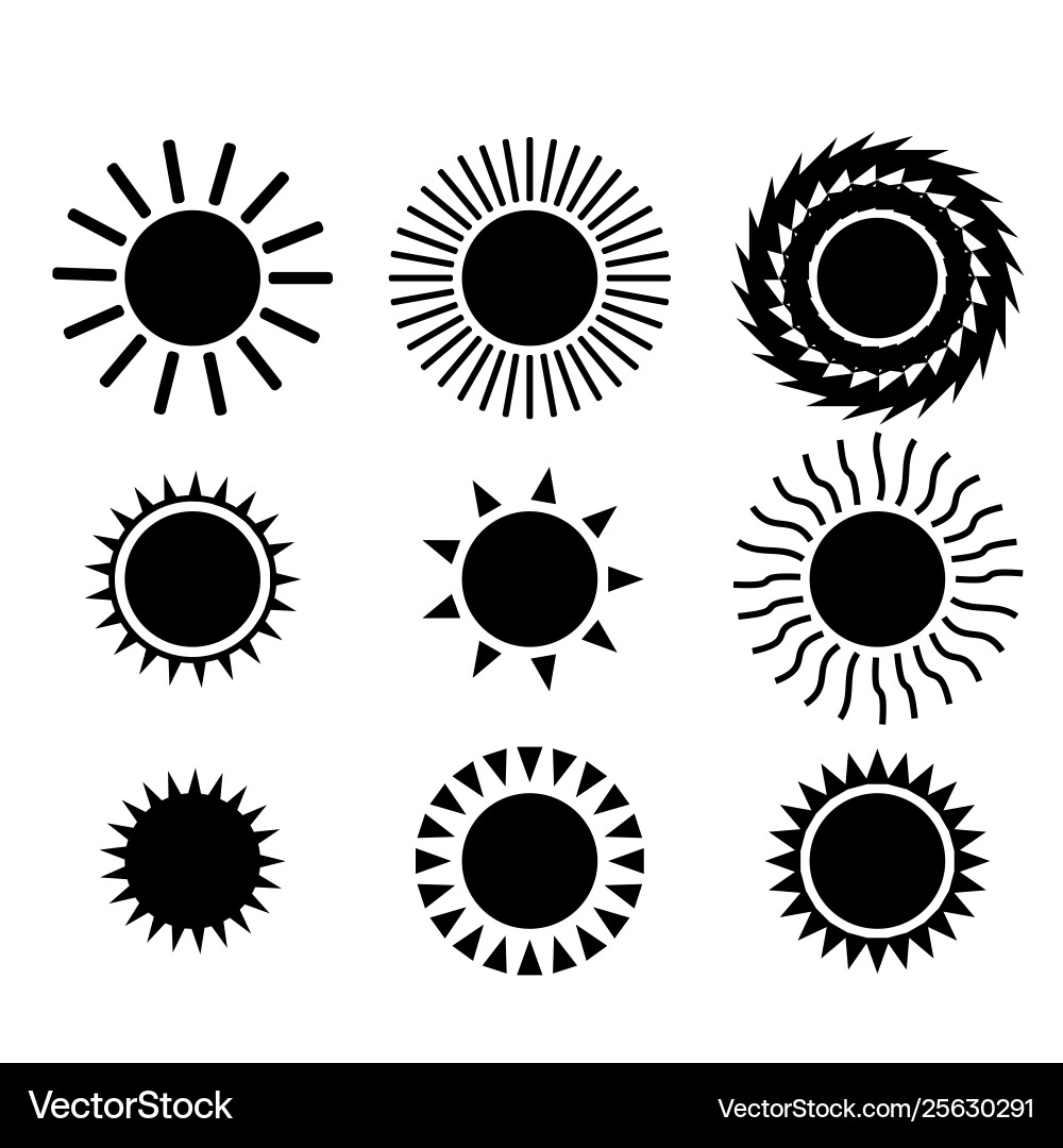 Black sun icon set Royalty Free Vector Image - VectorStock