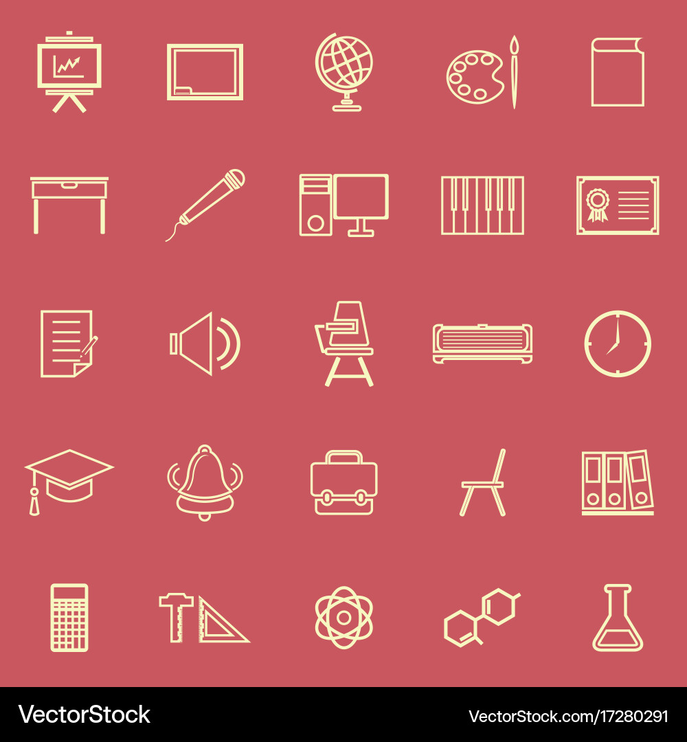 Classroom line color icons on red background vector image
