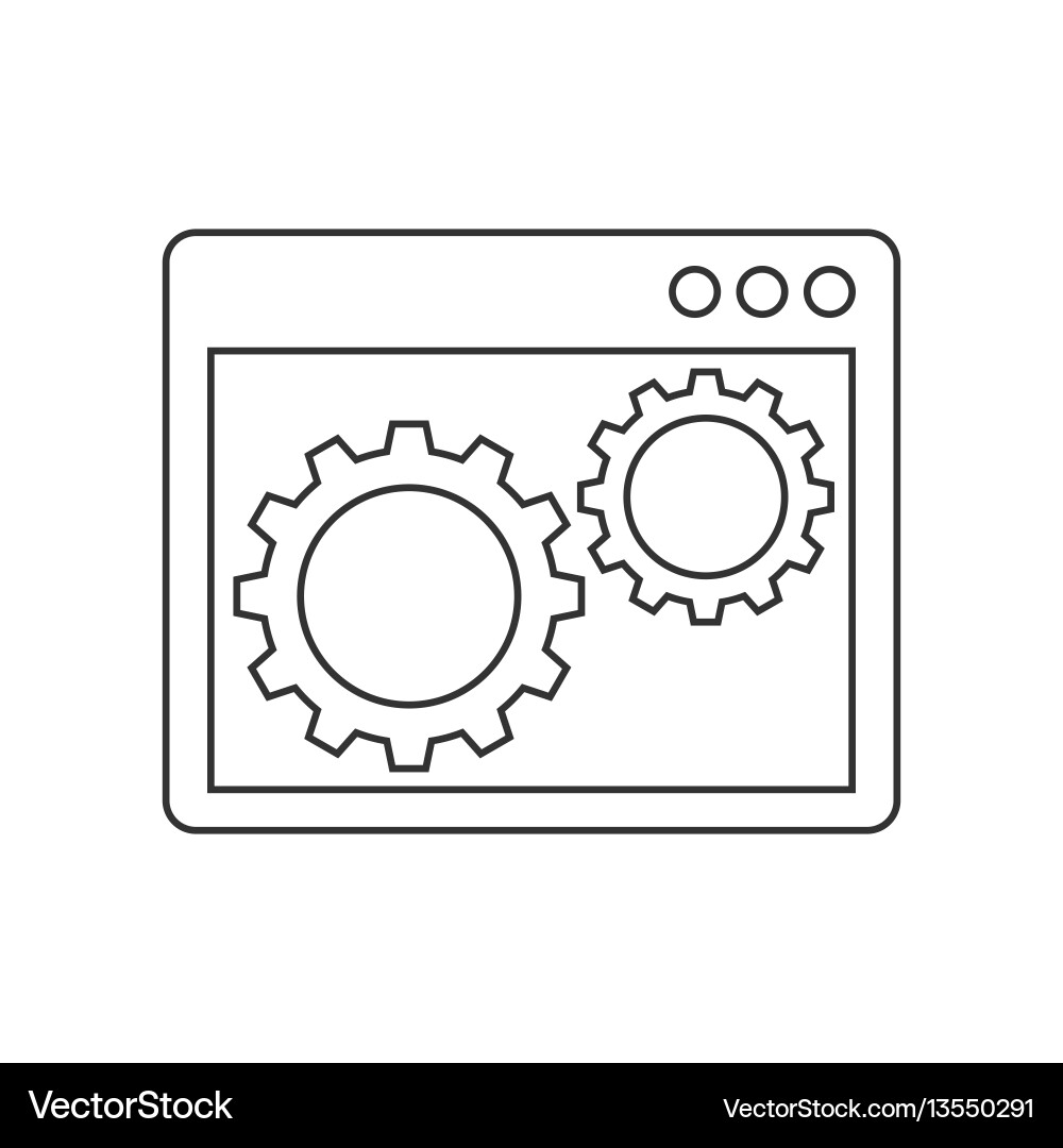 Gears inside the browser window line icon vector image
