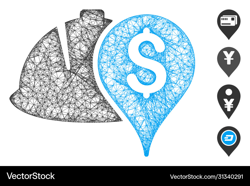 Helmet and money pointer web mesh Helmet and money pointer web mesh vector image
