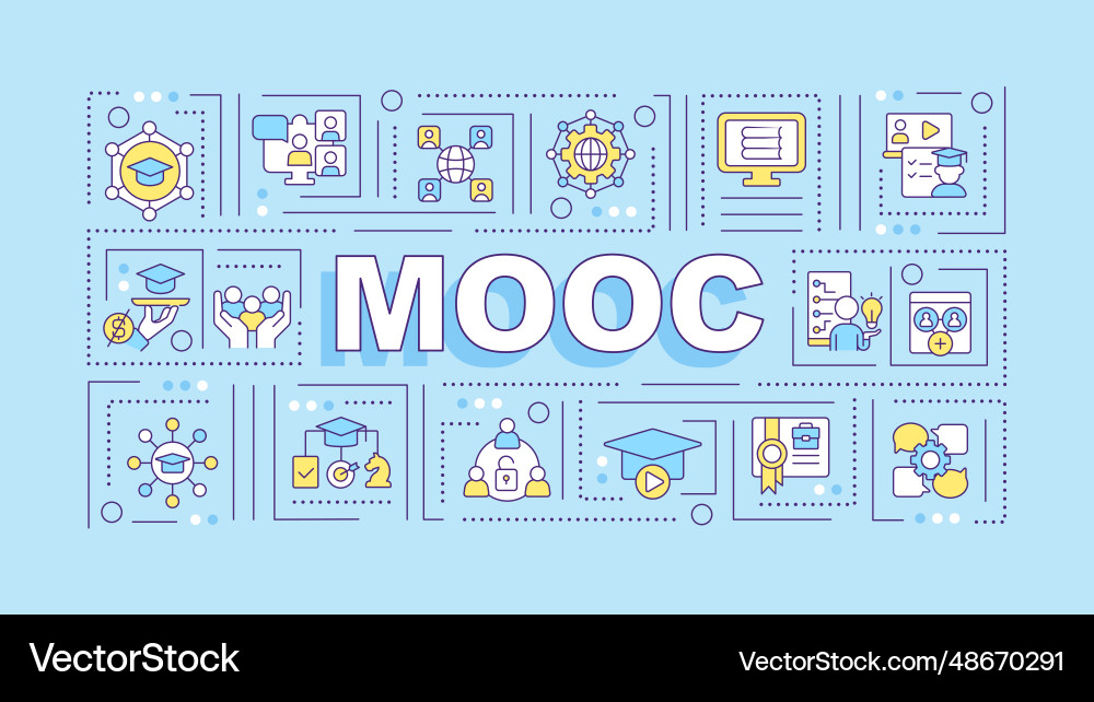Mooc text with colorful thin line icons Mooc text with colorful thin line icons vector image