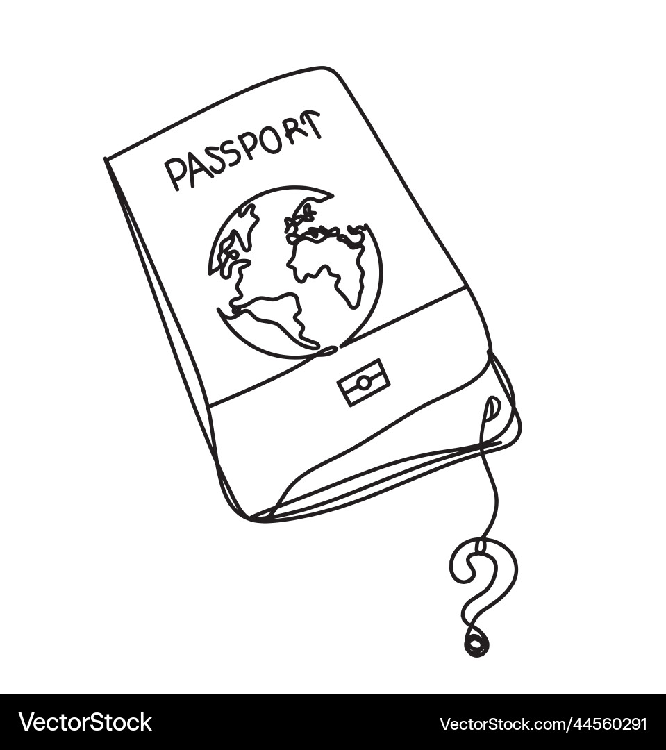 Passport with question mark as line drawing vector image