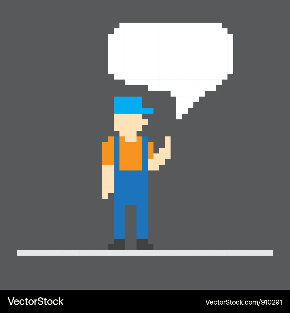 Pixel Character with Speech Bubble Vector Image