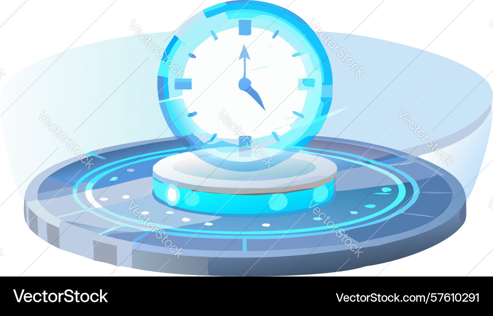 Rotating time icon on abstract platform dynamic vector image