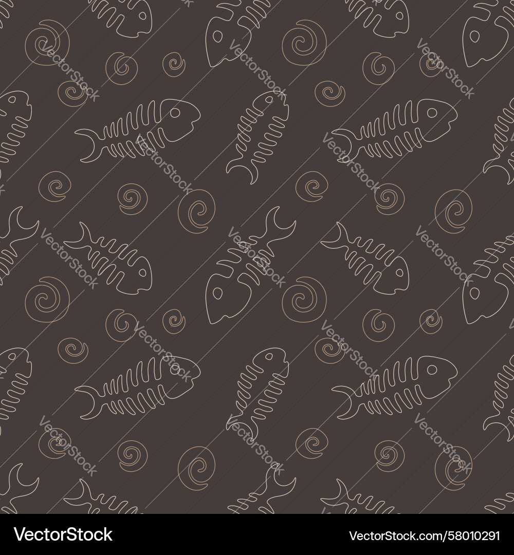 Seamless pattern with fishbones and swirls Vector Image