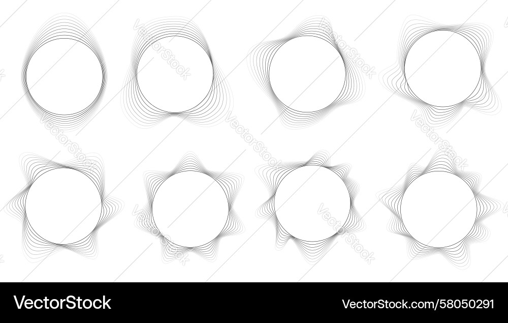 Set of abstract circular frames with smooth wavy Set of abstract circular frames with smooth wavy Vector Image