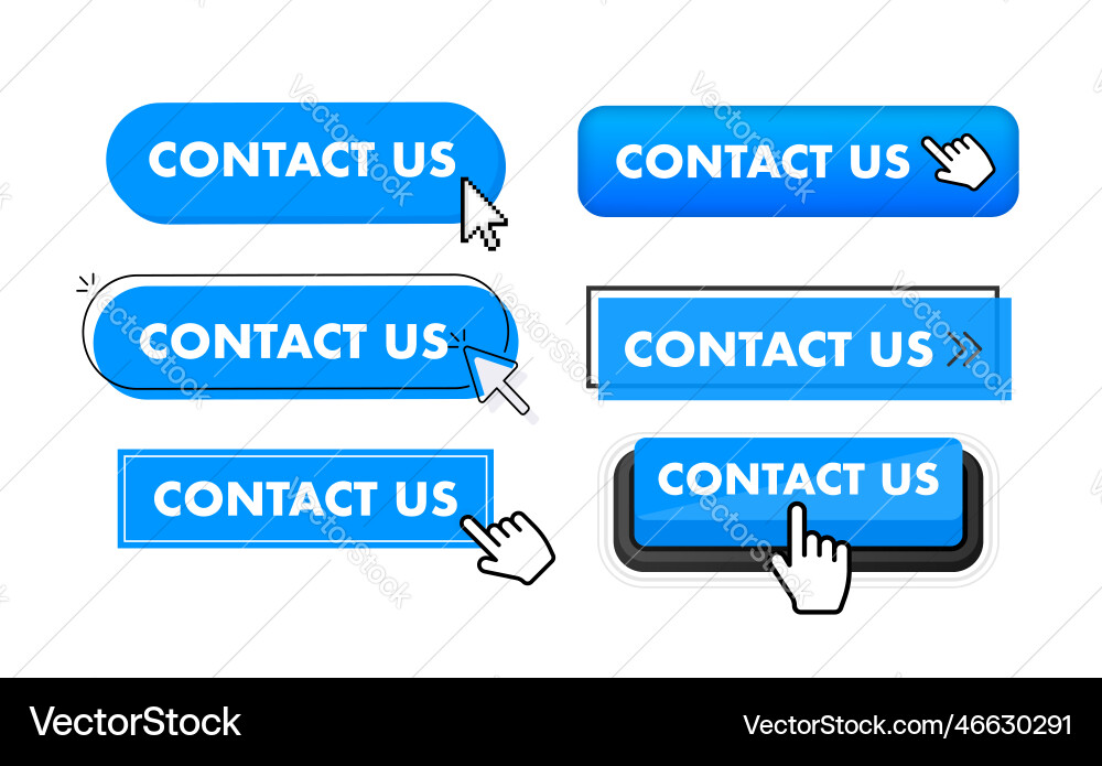 Set of contact us button hand pointer clicking Set of contact us button hand pointer clicking vector image