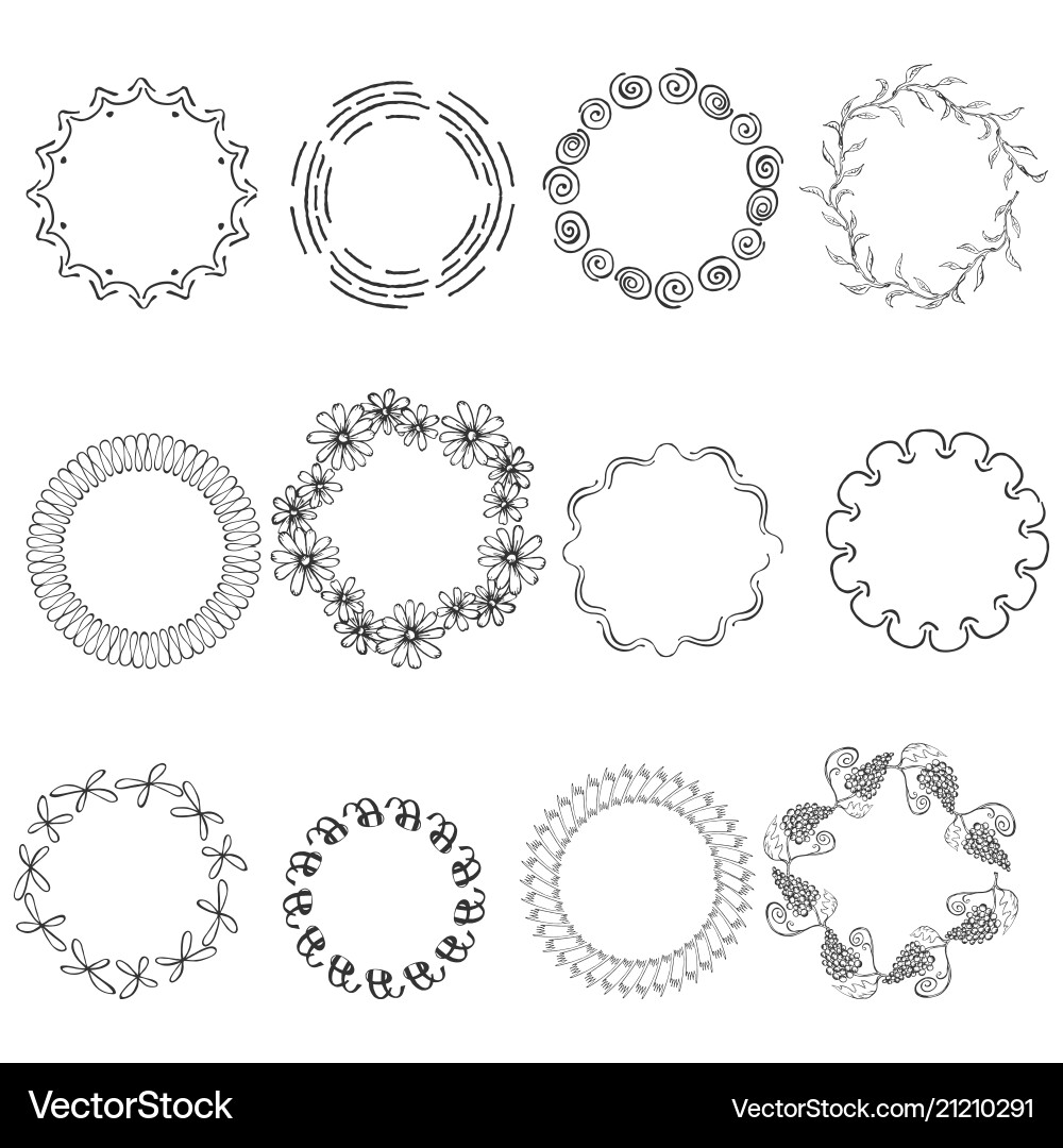 Set with round black frames on white background Set with round black frames on white background Vector Image