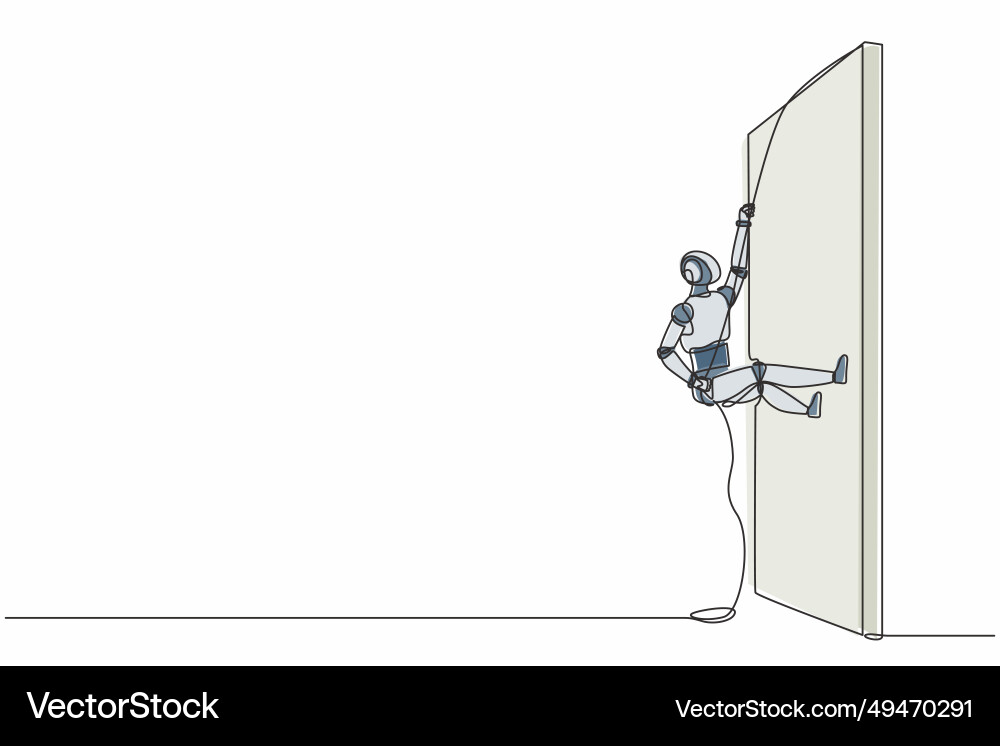Single continuous line drawing robot climbing Vector Image