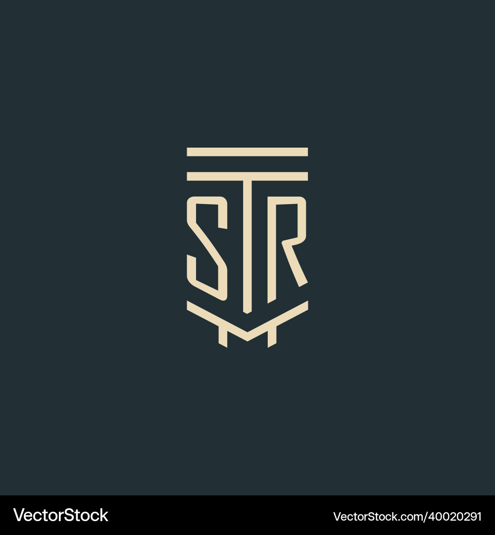 Sr initial monogram with simple line art pillar Vector Image