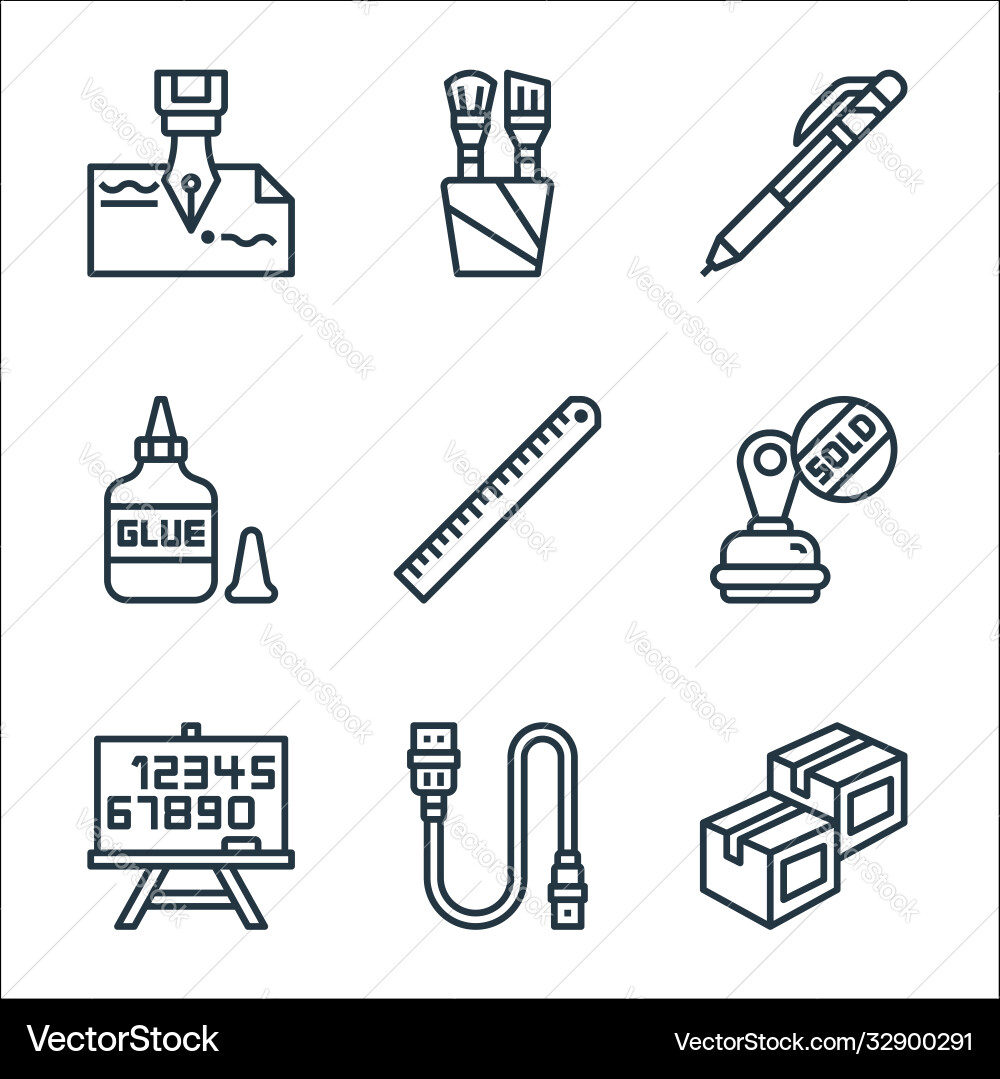Stationery line icons linear set quality Vector Image