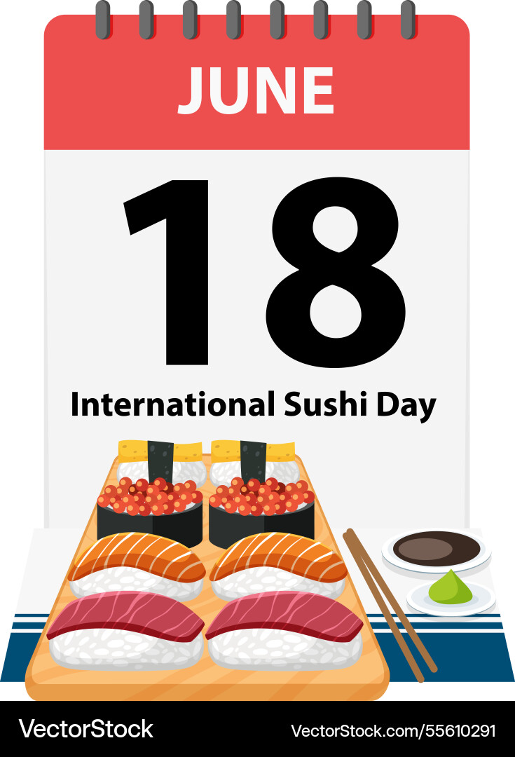 Sushi-Platter mit Kalendermarkierung Juni 18 Sushi-Platter mit Kalendermarkierung Juni 18 vektorbild