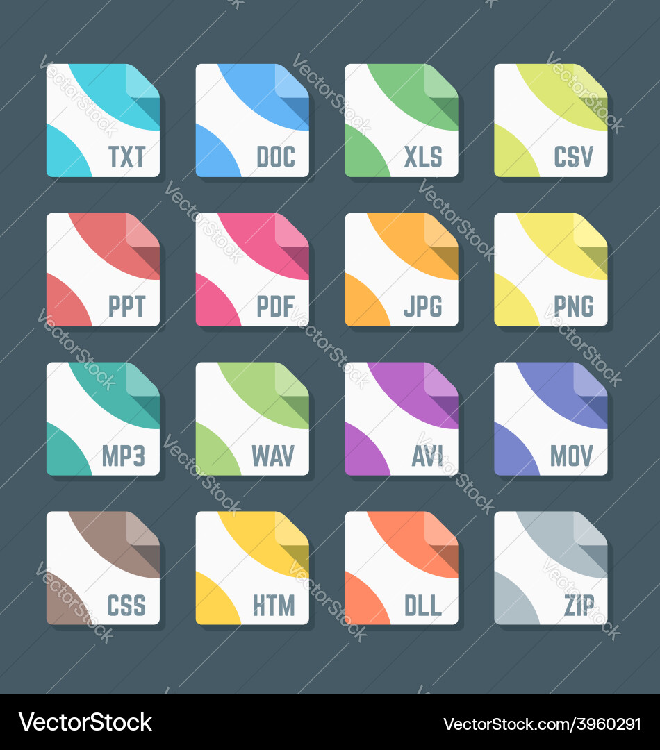 Various color flat style minimal file formats Vector Image