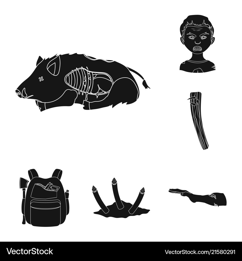 Zombies and attributes black icons in set Vector Image