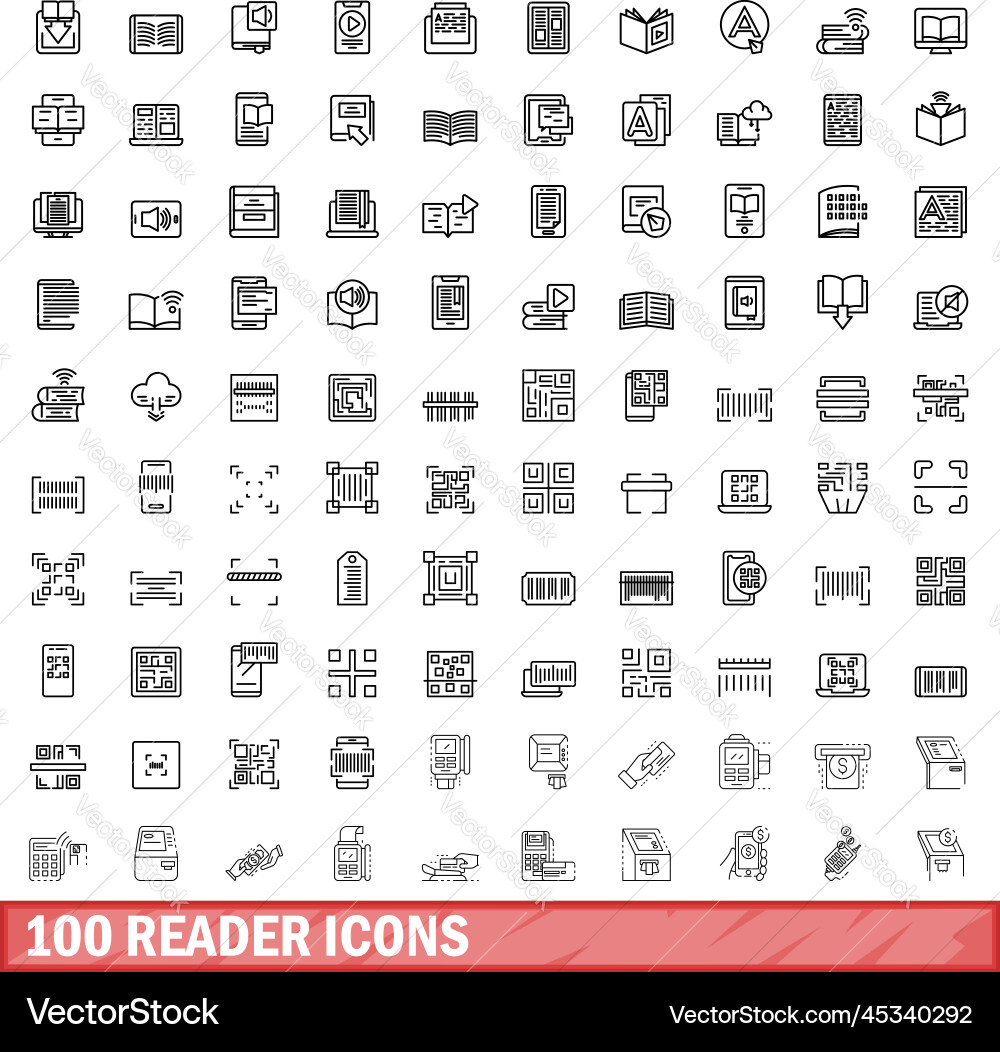 100 reader icons set outline style 100 reader icons set outline style vector image