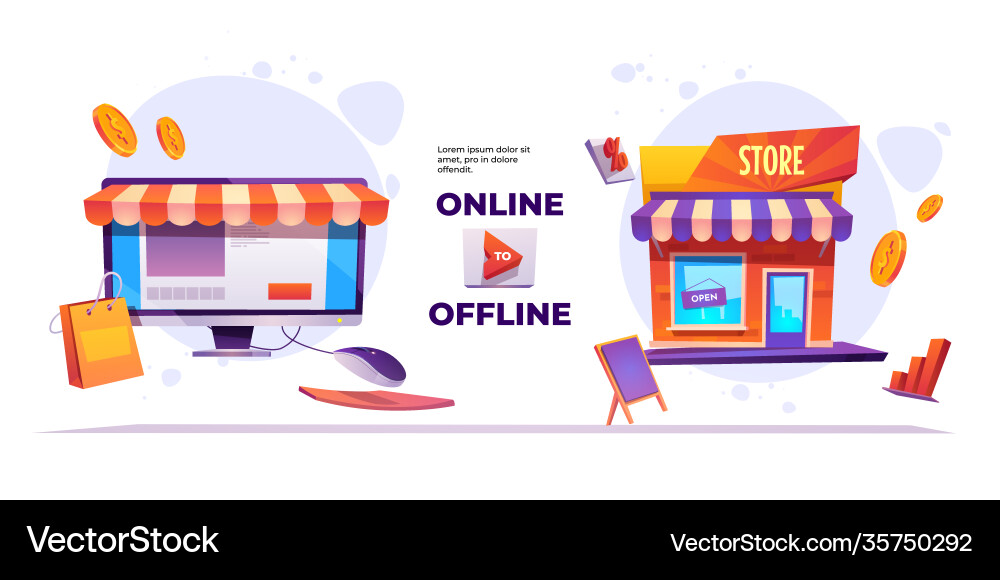 Banner online to offline system Royalty Free Vector Image
