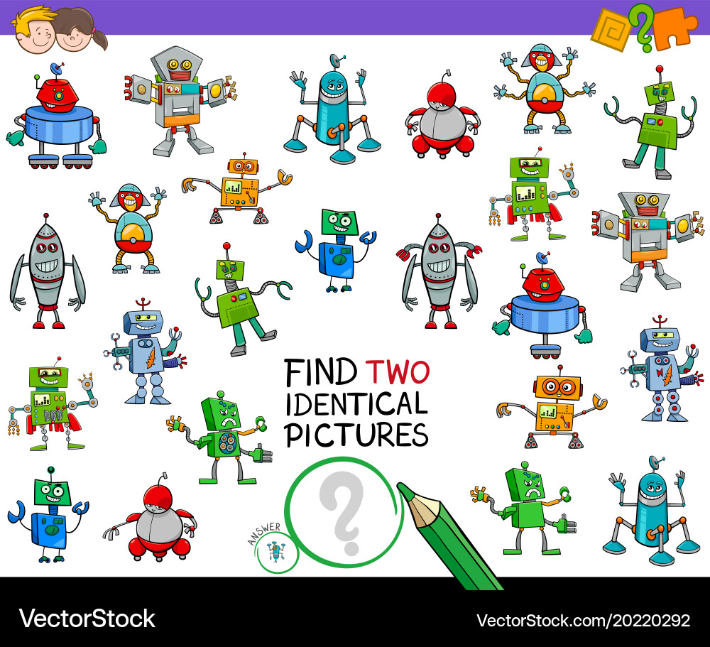 Find Two Identical Robots Puzzle vector image