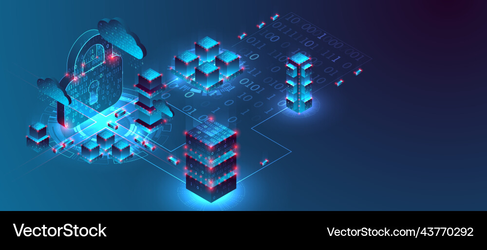 Isometric big data flow processing concept cloud Isometric big data flow processing concept cloud vector image