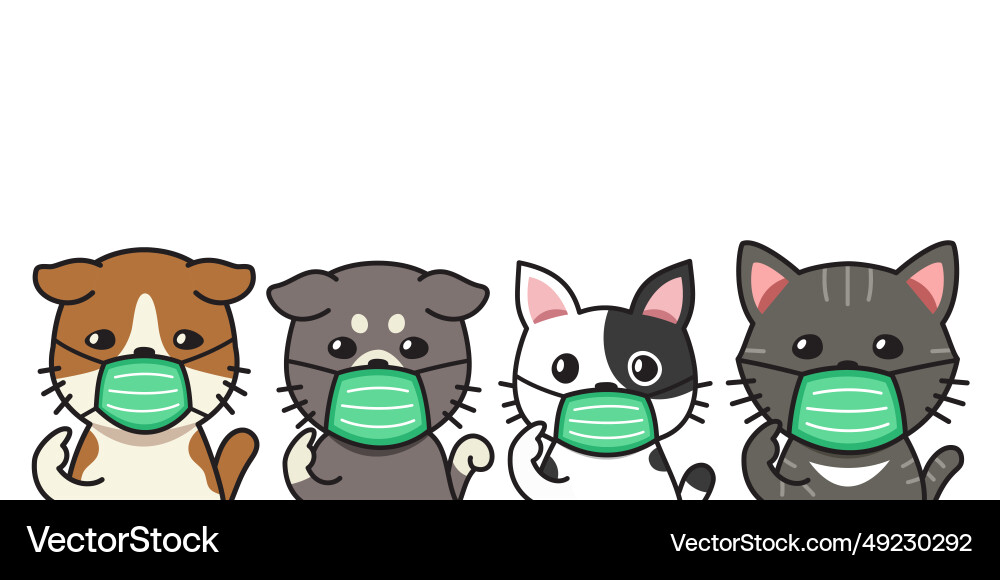 Set of cartoon cats wearing protective face masks Set of cartoon cats wearing protective face masks vector image