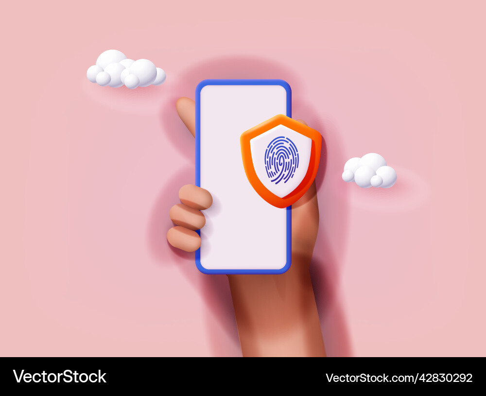 Smart phone fingerprint security access 3d web Smart phone fingerprint security access 3d web Vector Image