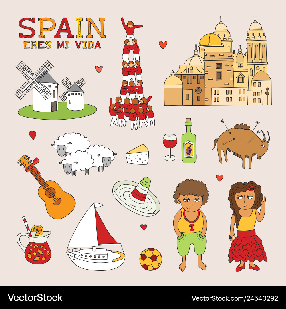 Spain doodle art for travel and tourism Spain doodle art for travel and tourism vector image
