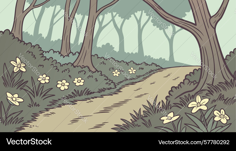 Spooky forest path in autumn mysterious walk Vector Image