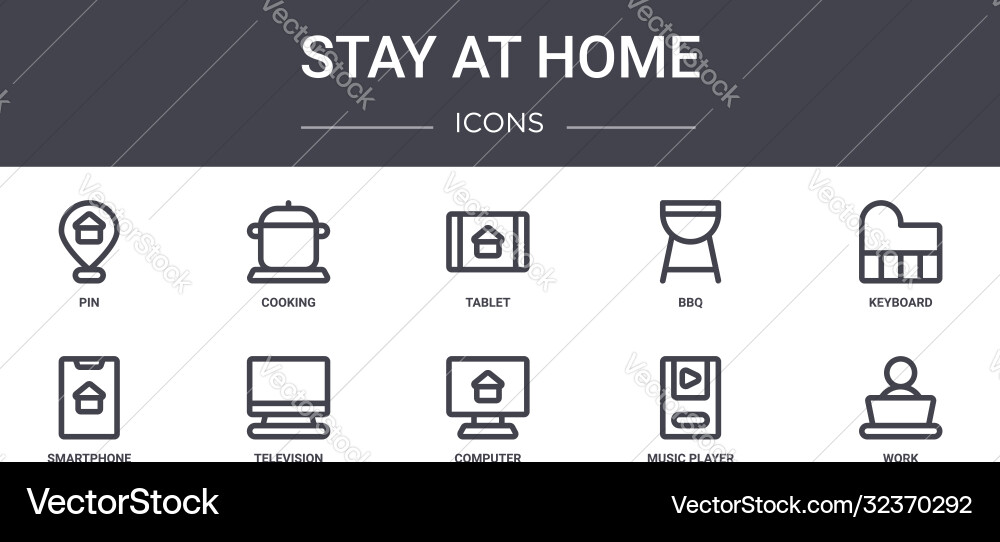 Stay at home concept line icons set contains Stay at home concept line icons set contains vector image