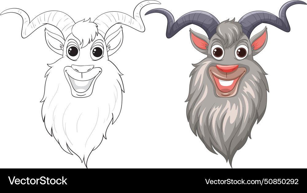 Two smiling goat faces with different expressions Vector Image