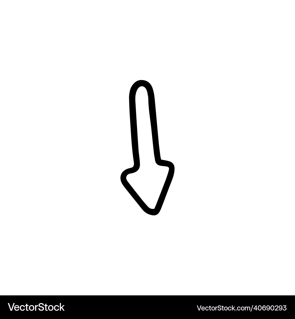 Arrow in linear doodle style points down vector image