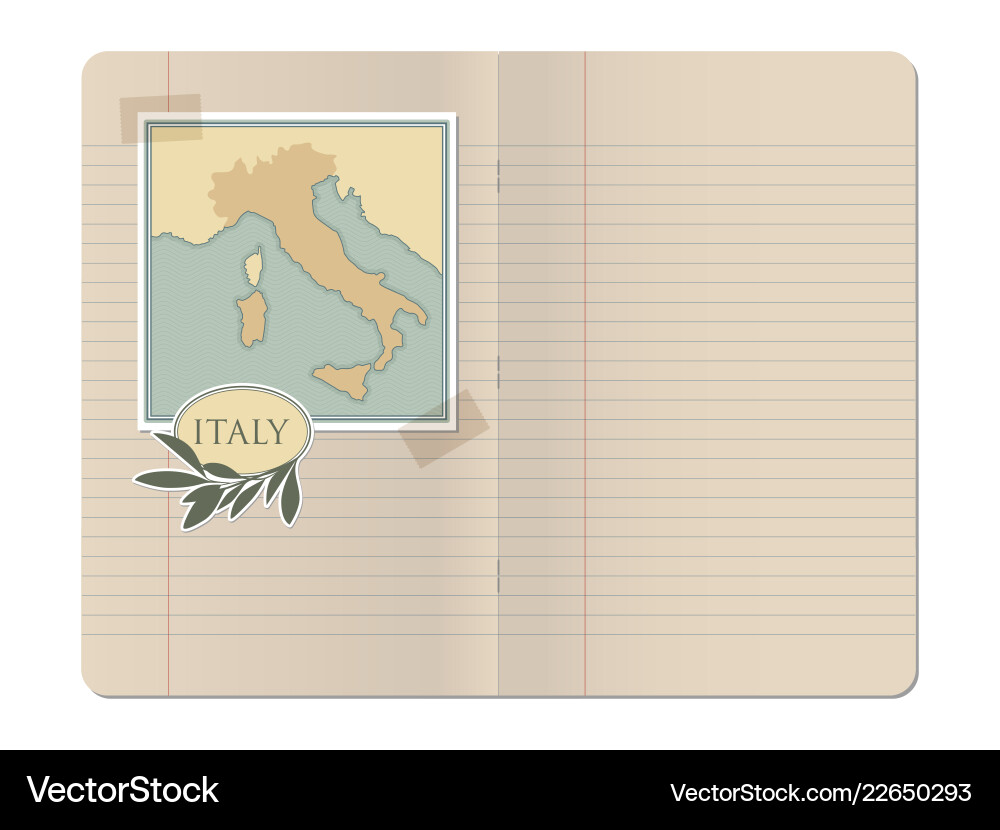 Blank stapled lines notebook with map of italy Blank stapled lines notebook with map of italy vector image