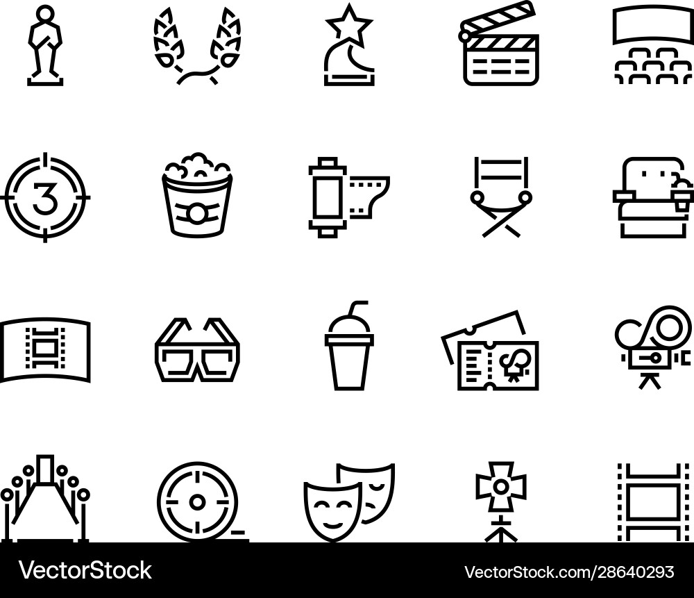 Cinema Icons: Movie & Theater Vector Image