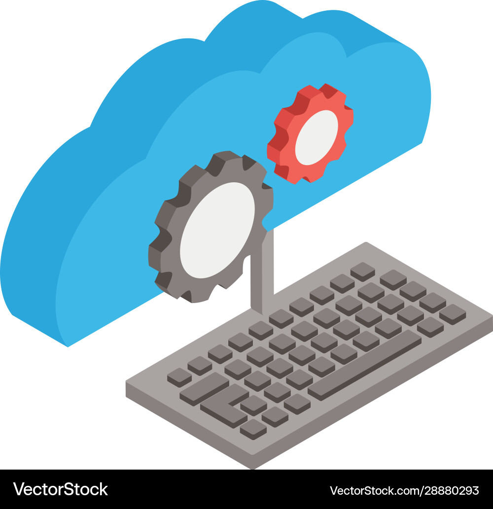 Cloud computing with gears settings and keyboard Cloud computing with gears settings and keyboard vector image