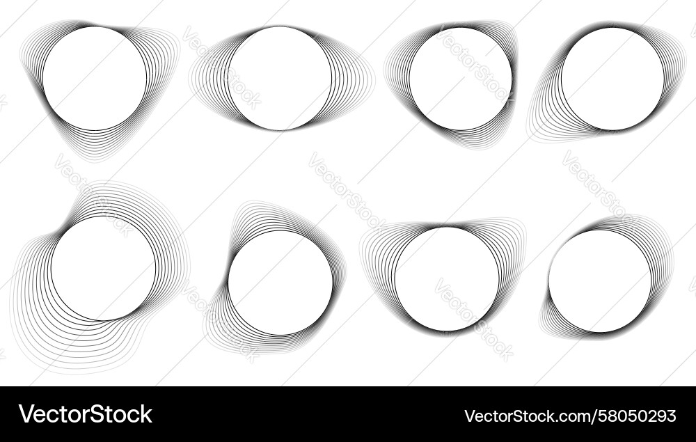 Collection of warped circular line art elements Vector Image