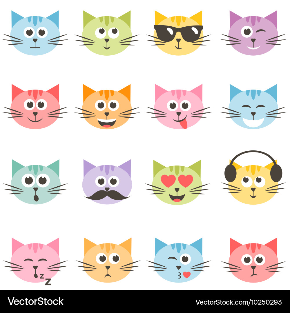 Colorful Cat Faces Set Vector Image