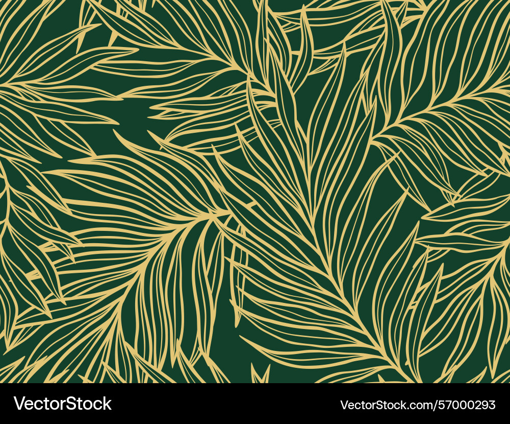Elegant tropical palm leaf pattern in gold outline Elegant tropical palm leaf pattern in gold outline Vector Image