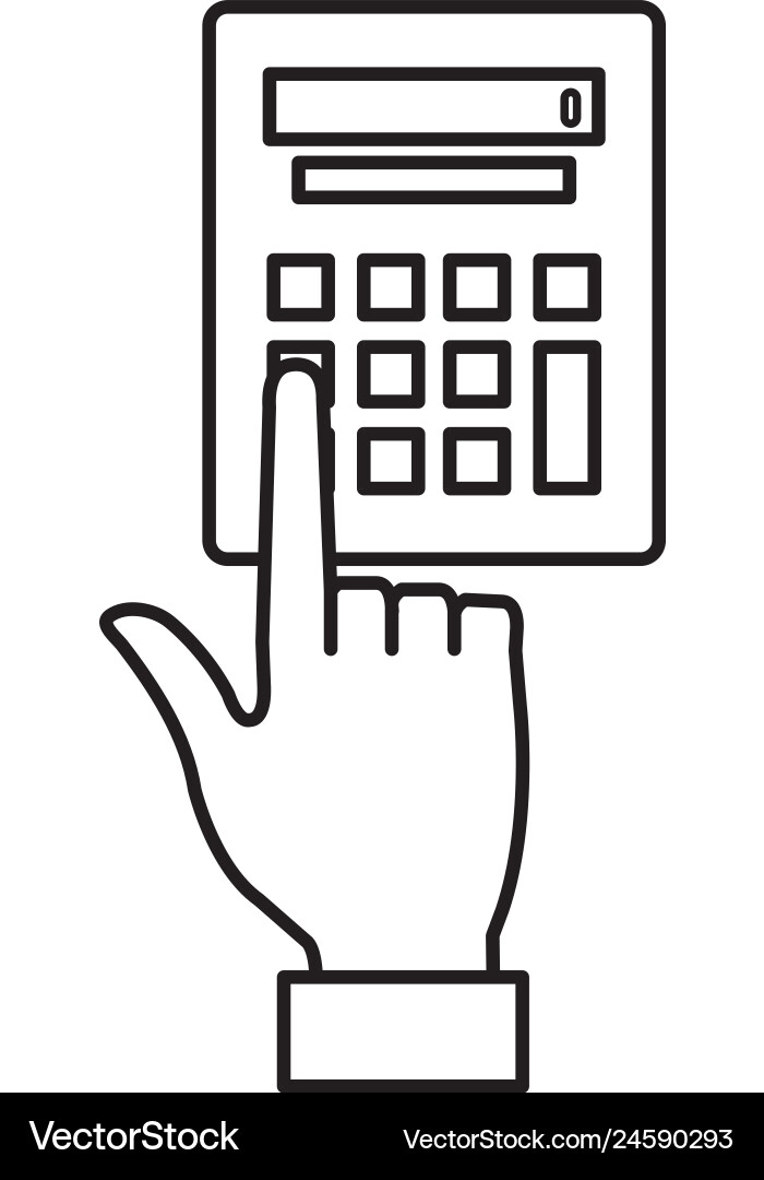 Hand using calculator device Hand using calculator device Vector Image