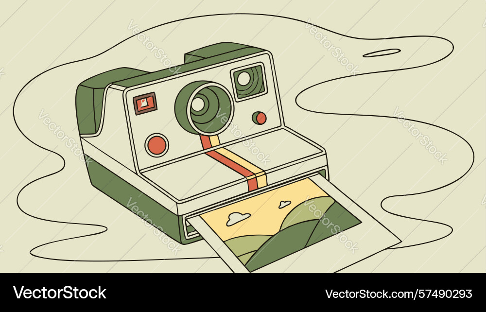 Instant camera with photo ejected capturing vector image