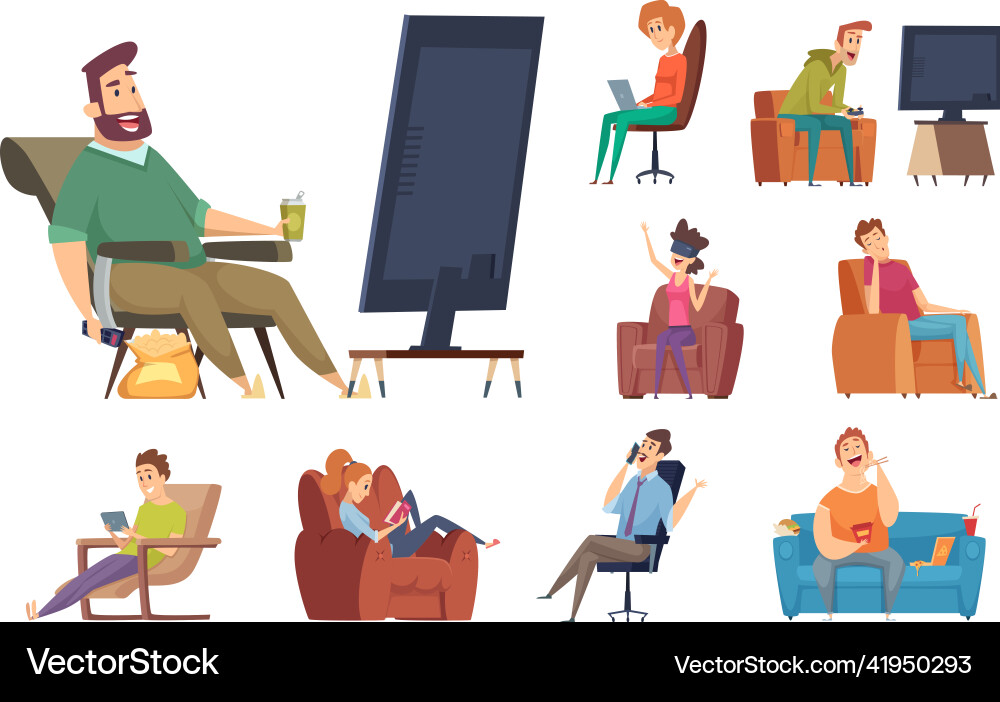 Sedentary characters lazy lifestyle people Vector Image