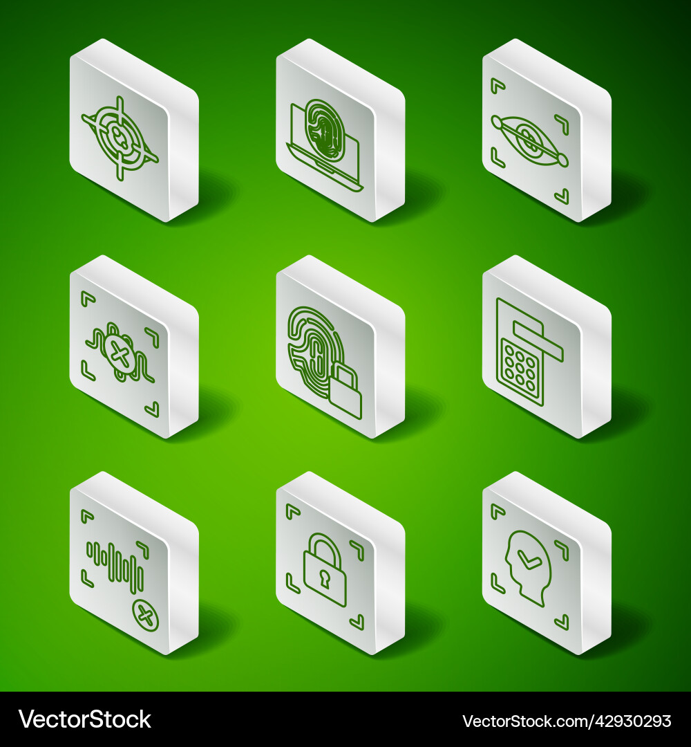 Set line face recognition fingerprint with lock Set line face recognition fingerprint with lock Vector Image