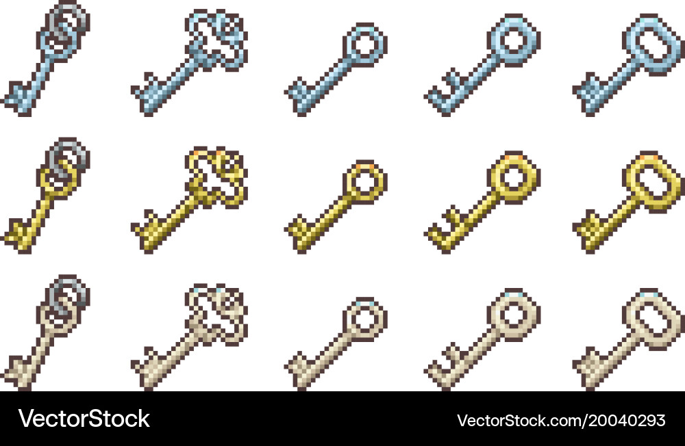 Set of keys in pixel style Vector Image